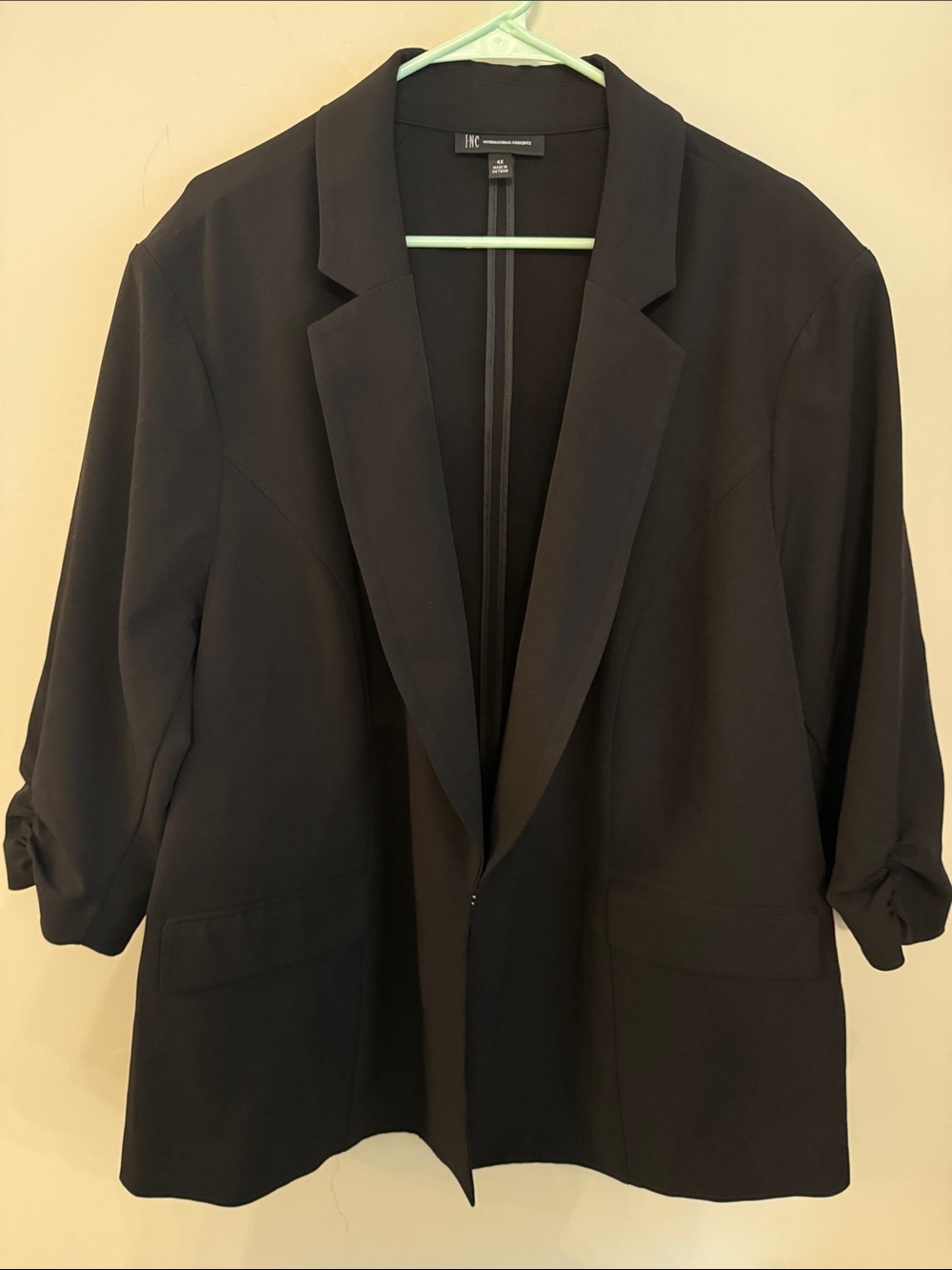 INC International Concepts Black Open-Front Roll-Sleeve Blazer